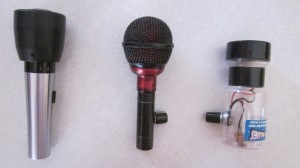 Left to right: Shure 545SD with Bulletizer, Fireball with inline volume control, Bottle o' Blues